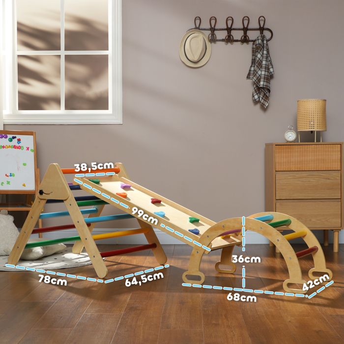 Jeu éducatif Bois AIYAPLAY Triangle Escalade Enfant 5 En 1 - Arche, Toboggan, Bascule - Bois