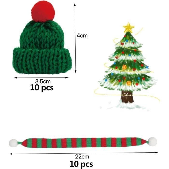 20 Pcs Mini Bonnet De Noel,Laine Mini Foulard De Noël,Tissé à