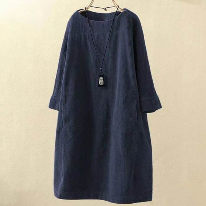 Robe en Velours Cotele Femme Hiver Vintage Casual Ample Grande Taille a Manches Longues Gris Gris Cdiscount Pret a Porter