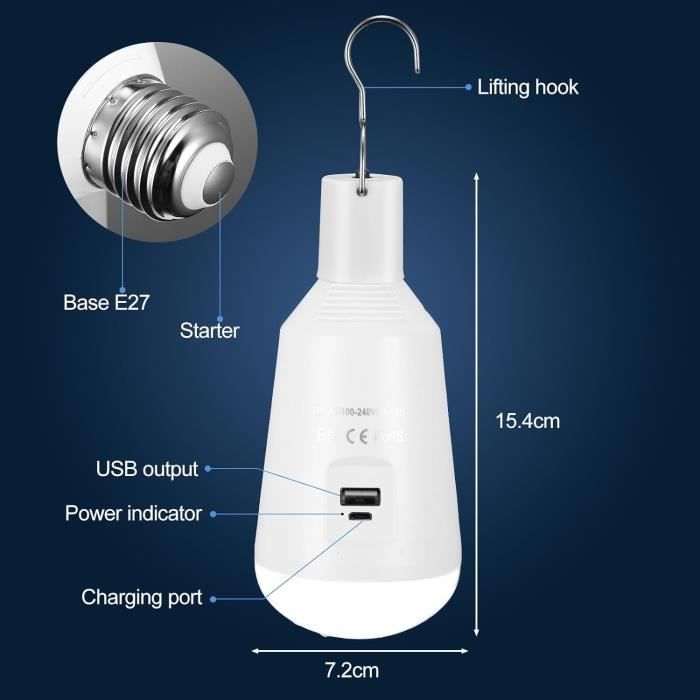 Ampoule Rechargeable LED - 7W E27 Lampe LED 2600mAh Ampoule de