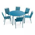 Table de jardin et 6 fauteuils - 120 x 72 cm - Acier - Palavas - Bleu Pacific-0