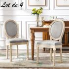 HOMEMIYN Lot de 4 Chaises médaillon Louis XVI chaises de Salle à Manger Rembourrées en Tissu avec Dossier Rond et Pieds en Bois Vintage-Gris