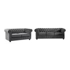 VENTE-UNIQUE Canapés 3 places et 2 places en velours anthracite CHESTERFIELD