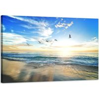Tableau paysage plage et mer - Décoration murale - 120x80cm - Impression haute résolution sur toile tendue sur un cadre en bois