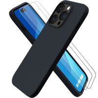 Coque pour iPhone 15 Pro Max Silicone Ultra Slim Noir + 2 Protection d'écran Verre Trempé