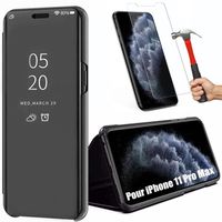 Coque pour iPhone 11 Pro Max (6.5") avec 2 Verres Trempés Protection intégrale Effet Mirroir Smart Case Noir
