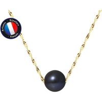 PERLINEA - Collier Perle de Culture d'Eau Douce AAA+ -Ronde 8-9 mm - Noire - Or Jaune - Bijoux Femme