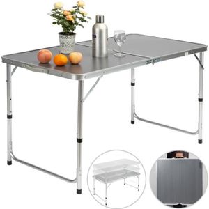 TABLE DE CAMPING Table de camping gris aluminium MDF pliable avec poignée transport 120x60x70cm coffre table de jardin réglable hauteur 3 niveaux