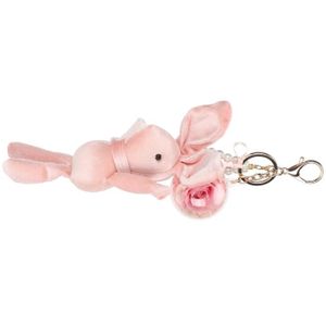 Mini lapin pendentifs porte-clés poms vison moelleux lapin mini poupées  porte-clés mignon femmes voiture clés anneau bébé rose et blanc bouffées  peluche sac charme -  France