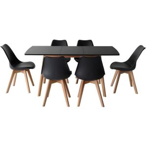 TABLE À MANGER COMPLÈTE Table extensible HELGA et 6 chaises NORA noir - HA