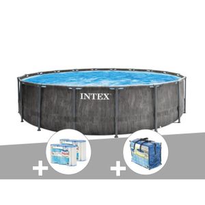 PISCINE Kit piscine tubulaire Intex Baltik ronde 4,57 x 1,22 m + Bâche à bulles + 6 cartouches de filtration
