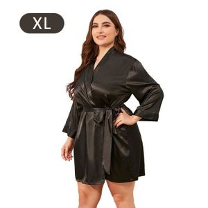 PEIGNOIR JANZDIYS Peignoir Kimono Femme Satin-XL-Noir-Grand