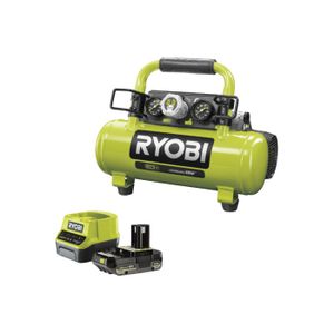 COMPRESSEUR Pack RYOBI Compresseur à cuve R18AC-0 - 18V One Plus - 4L - 1 batterie 2.0Ah - 1 chargeur rapide RC18120-120
