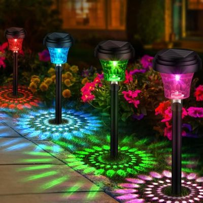 8 Lampes Solaires Extérieur Jardin IP67 - Spot Solaire Motif Blanc Chaud Allée Décoration