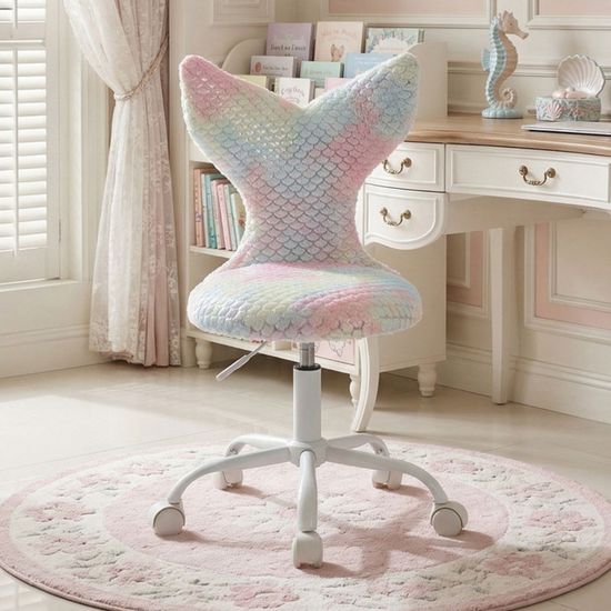Chaise De Bureau Pour Fille En Fausse Fourrure Rose Avec Dossier En Forme De Coeur - Réglable En Hauteur, Pivotante
