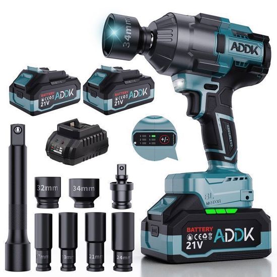 ENEACRO Clé à Chocs Sans Fil 20V - 1000 N.m, Moteur Brushless, 3 Vitesses - Kit Complet Avec Batterie