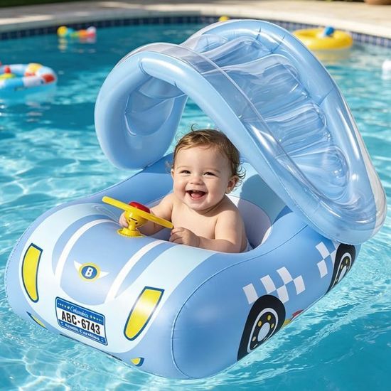 Bouée Bébé Avec Pare-soleil UPF50+ – Anti-retournement – Volant Et Klaxon – 70 Cm – Dès 12 Mois