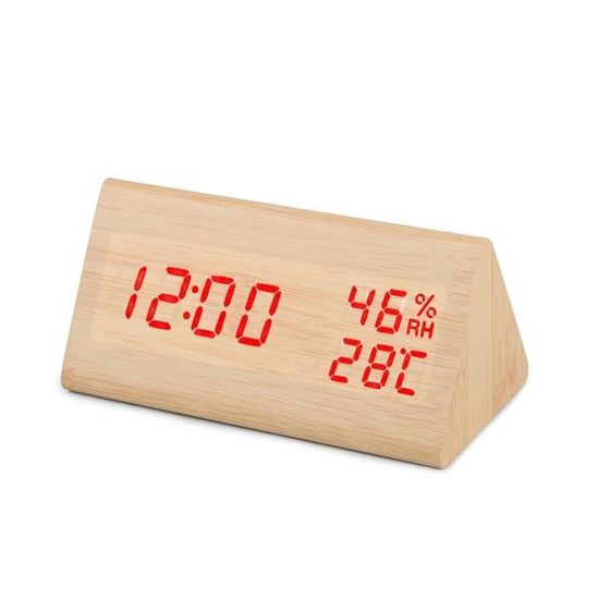 Horloge Numérique LED En Bois Avec Capteur Température Et Humidité - Grand écran, 3 Niveaux De Luminosité, Commande Vocale - Pour Bureau, Chambre, Salon