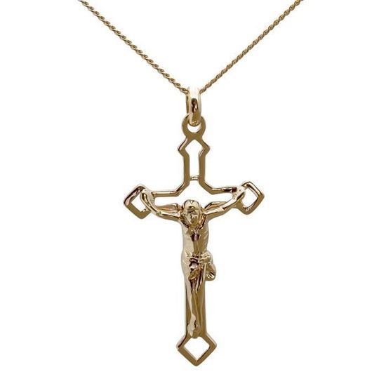 Pendentif Croix Rétro Avec Strass Citrine – Couleur Or, Chaîne Incluse, Très Bon état