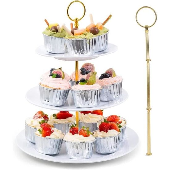 YBK Tech Présentoir à Gâteaux 3 Étages Porcelaine - Motif Fleurs Bleu Clair