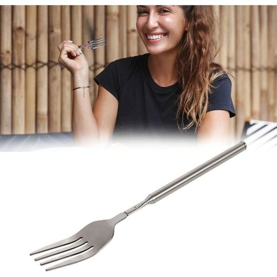 2pcs Fourchette Extensible 22-65cm - Manche Extra Long Télescopique En Acier Inoxydable Pour Barbecue, Dessert, Fruits