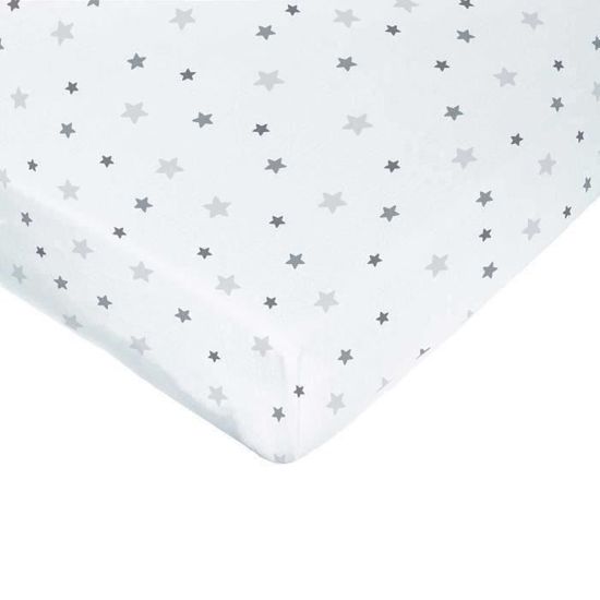 Drap housse imprimé étoiles - DOMIVA - 60 x 120 cm - Jersey - Oeko-Tex® - Blanc