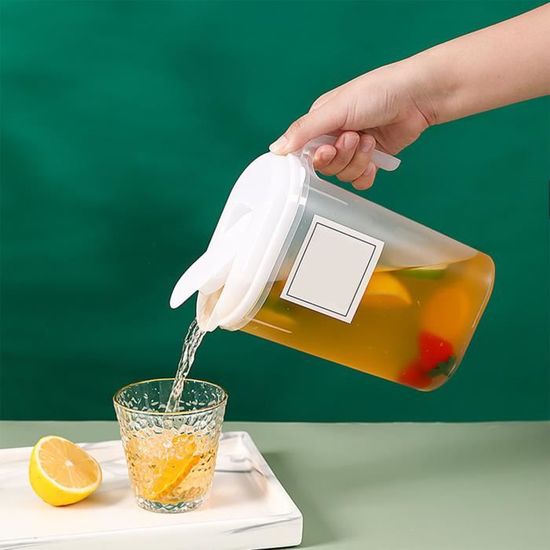 Pichet Grande Capacité 3 L - En Plastique PP Résistant, Bec Verseur, Idéal Pour Jus, Eau, Réfrigérateur (blanc)