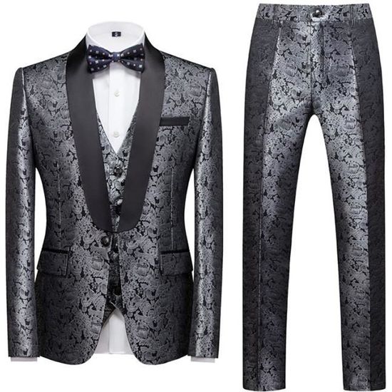 Costume Homme 3 Pièces KUDMOL - Slim Fit - Smoking Deux Boutons - Avec Gilet Et Cravate - Pour Mariage, Business