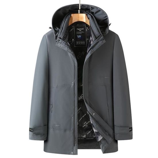 Doudoune Fourrure Homme Parka Homme Hiver Doublée Polaire Mi-long A Capuche Amovible Fausse Doudoune Homme Fourrure