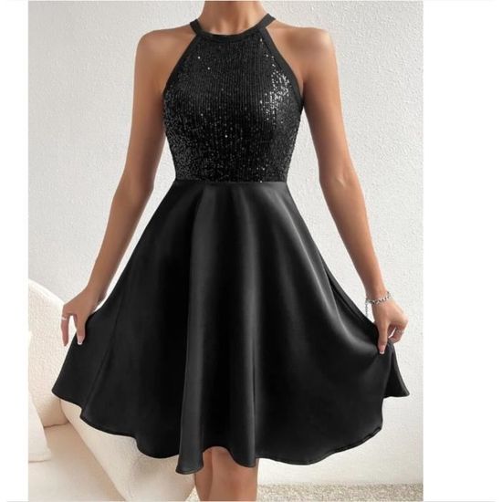 Robe Soirée Paillettes Femme - Mini Robe Moulante Sans Manches - Pour Cocktail Et Mariage