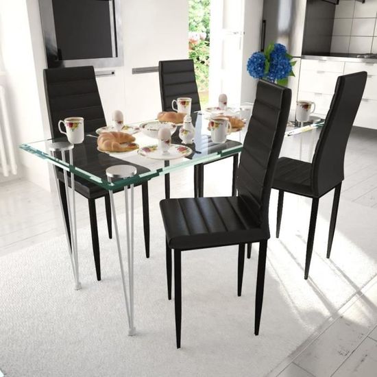 Chaises de salle à manger contemporaines OVONNI - Lot de 4 - Noir - Simili - Métal