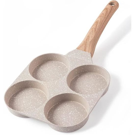 Poêle à frire antiarina à 4 trous avec manche en bois, poêle à œufs, poêle à crêpes, poêle à steak, adaptée à la cuisinière à gaz, cuisinière à induction AI0001 - SodiShop Guinée