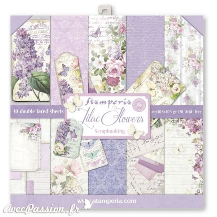 Papier scrapbooking assortiment lilas vintage 10f recto verso 30 x 30 cm Multicolore
