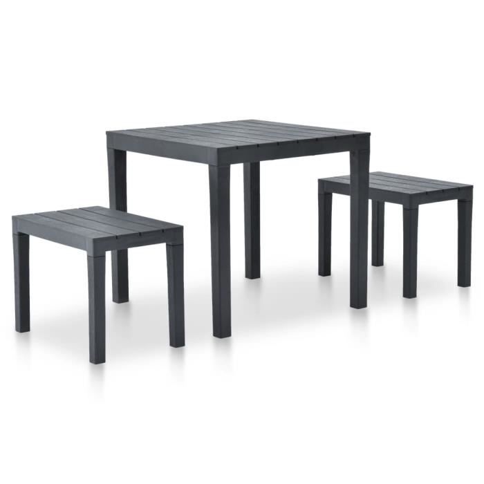 ASHATA Table de jardin avec 2 bancs Plastique Anthracite
