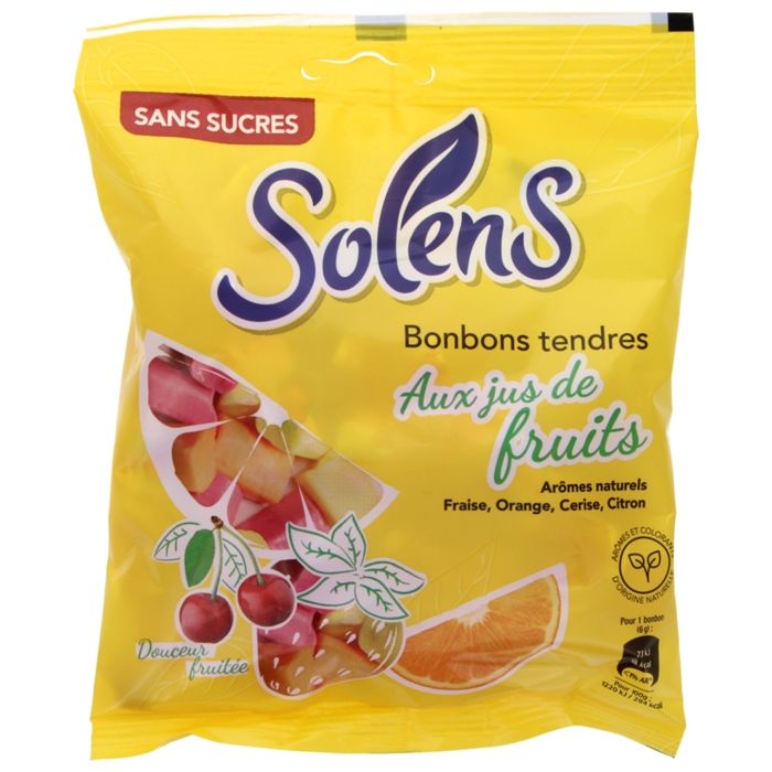 Solens Bonbons Tendres aux Jus de Fruits Sans Sucre 100 g