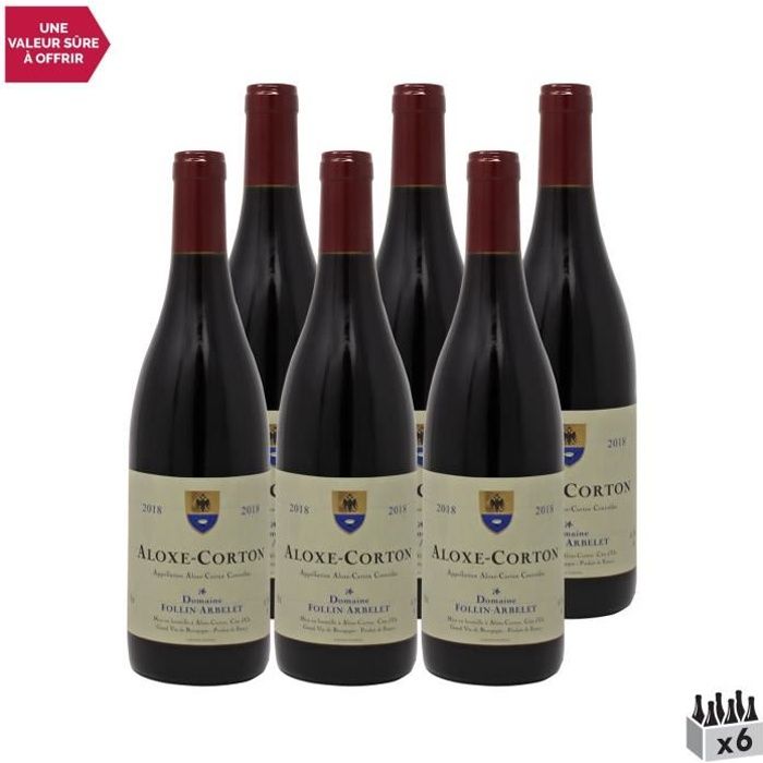 Aloxe-Corton Rouge 2018 - Lot de 6x75cl - Domaine Follin-Arbelet - Vin AOC Rouge de Bourgogne - Cépage Pinot Noir
