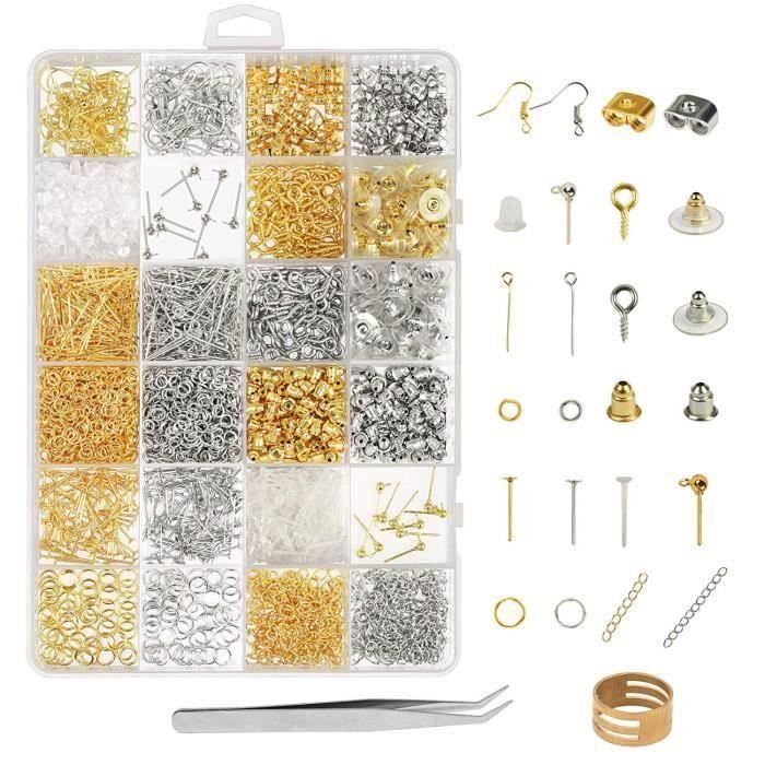 2416 Pcs Kit Bijoux Création Argent Or Fermoir Bracelet Accessoire de Réparation de Bijoux pour DIY Boucles d'oreilles Colliers Br