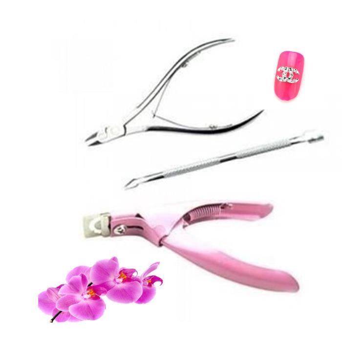 1 coupe capsule couleur rose + 1 pince à ongle + 1 pousse cuticule