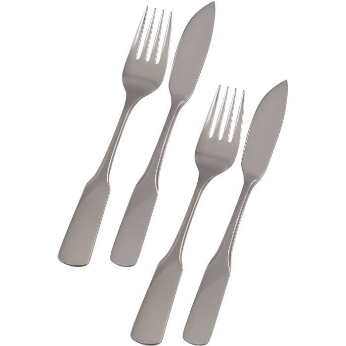 ensemble de couverts à poisson 4 pièces pour 2 personnes, série bêche en acier inoxydable 18 10