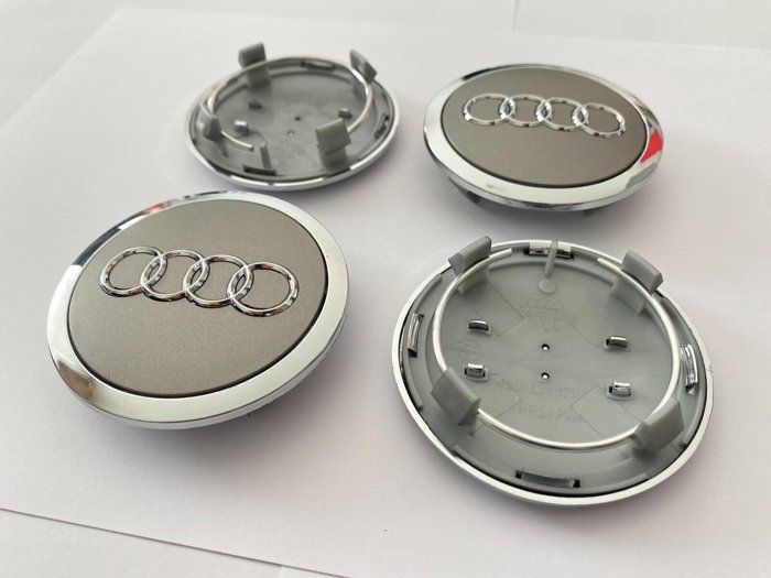 4x Centres de Roue Gris-Chromé 69mm Diamétre Emblème Audi Cache Moyeu De Roue. LBQ69