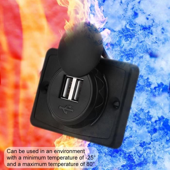3.1A Chargeur USB ABS 2 Ports pour Voiture Chargeur de Prise de Courant 12V LED Étanche Noir AB071