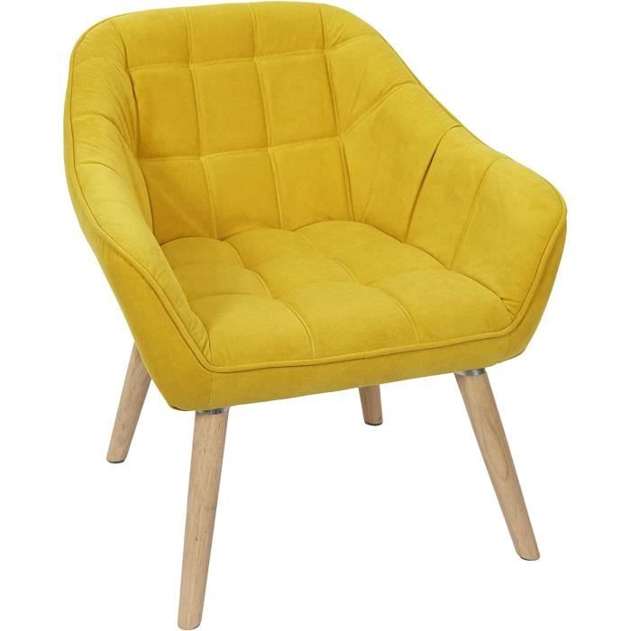 HOME DECO FACTORY HD7154 Assise Siege Fauteuil Salon Salle a Manger Pieds Contrastant, Jaune Moutarde-Bois, 74x75x70cm