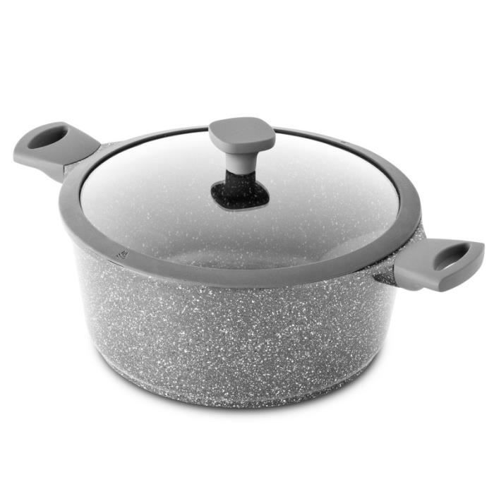 Faitout En Fonte D'aluminium Anti-adhesif 28cm 6.5l Couvercle Verre Trempe Et Silicone Tfi Icone Kitchencook