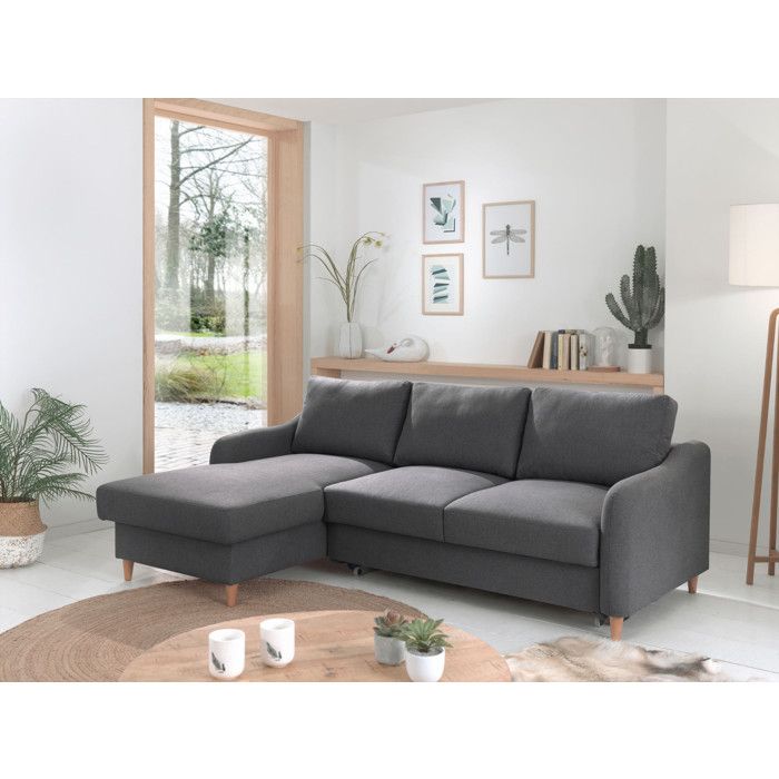 Canapé d'angle 4 places Gris Tissu Scandinave