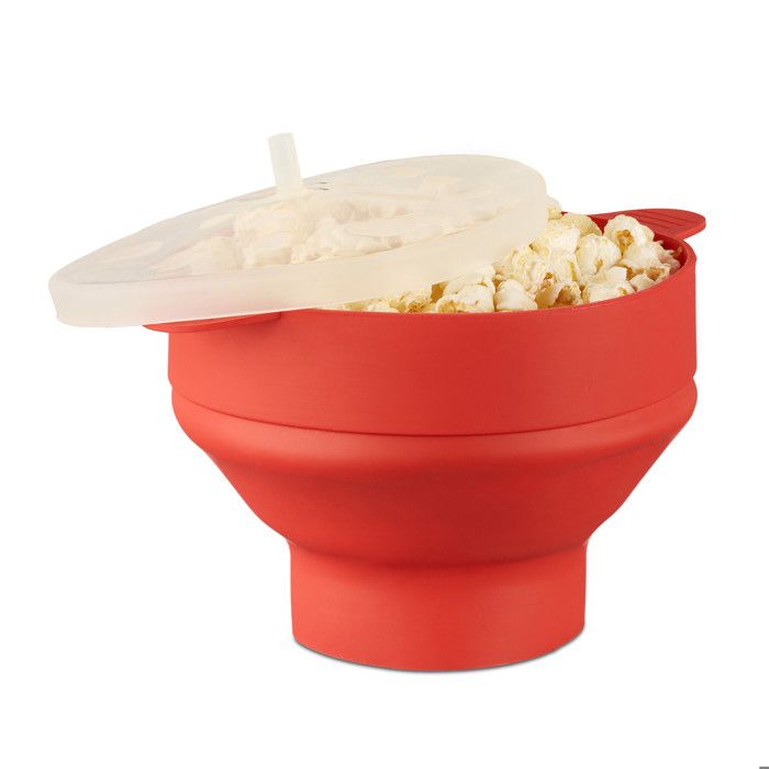 Relaxdays Bol à pop-corn micro-ondes four bol en silicone couvercle poignées sans huile pliable - 4052025961770