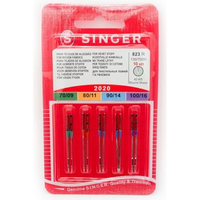 10 Aiguilles pour machine à coudre SINGER no 2020 **130/705H calibre 70 à 100/09/16 pour matériau tissé