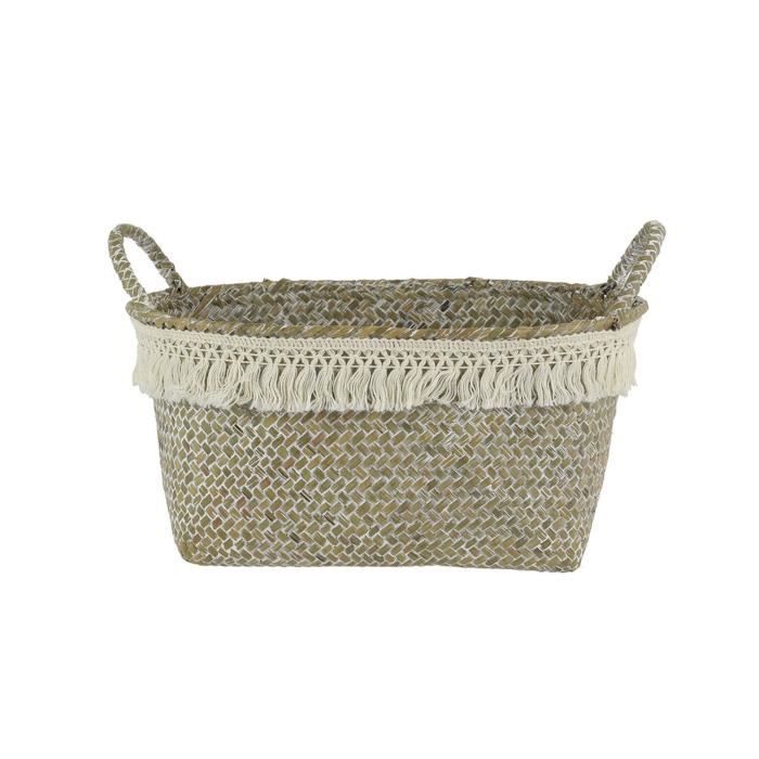 Panier tressé Franges - L. 27 cm - Blanc