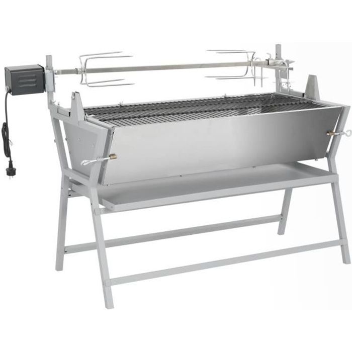 vidaXL Broche à rôtir de barbecue Fer et acier inoxydable