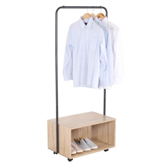 WOLTU Porte-manteau, Porte-vêtements, Penderie à vêtements, Matière en métal et bois, 64.5x40x152cm, Chêne clair