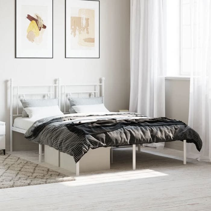 vidaXL Cadre de lit métal sans matelas et tête de lit blanc 140x190 cm 374388